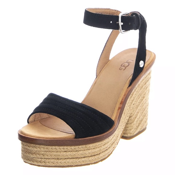 NIB UGG Laynce Sandals-Black ankle strap platform leather upper Sz 10 new in box - Picture 1 of 6